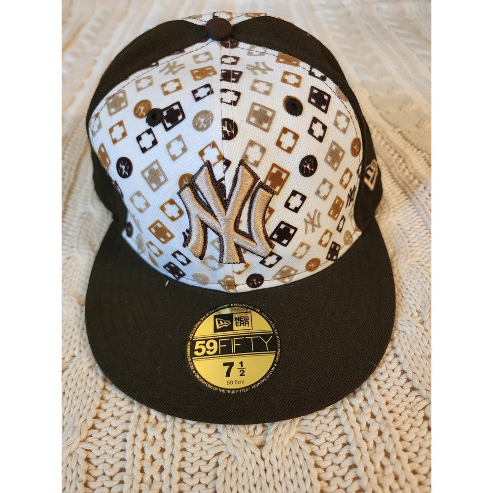 New‎ Era 59FIFTY NY Yankees Hat 7 1/2 Brown Geometric Monogram Fitted Cap MLB